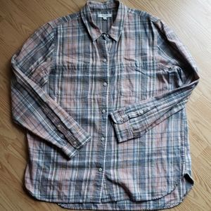 Madewell Blush/Grey Plaid Flannel Shirt L
